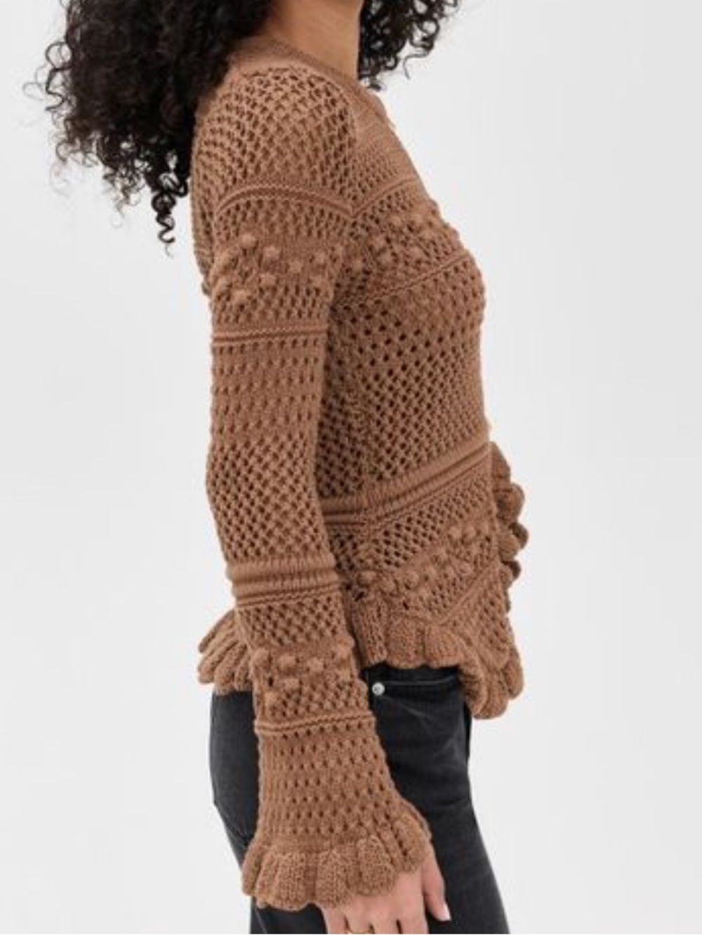 Lagence Brown Kiva Open Stitch Ruffle Cardigan NWT - Picture 3 of 11